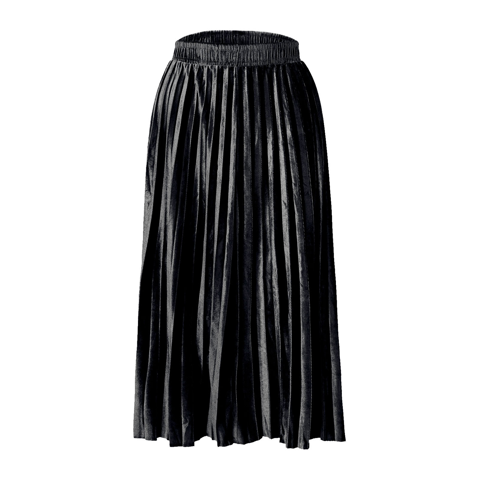 thumbnail image 4 of Falda plisada de terciopelo para mujer: cintura alta, diseño envolvente en las caderas, tejido elástico para todas las estaciones (S-XXL), 4 of 4
